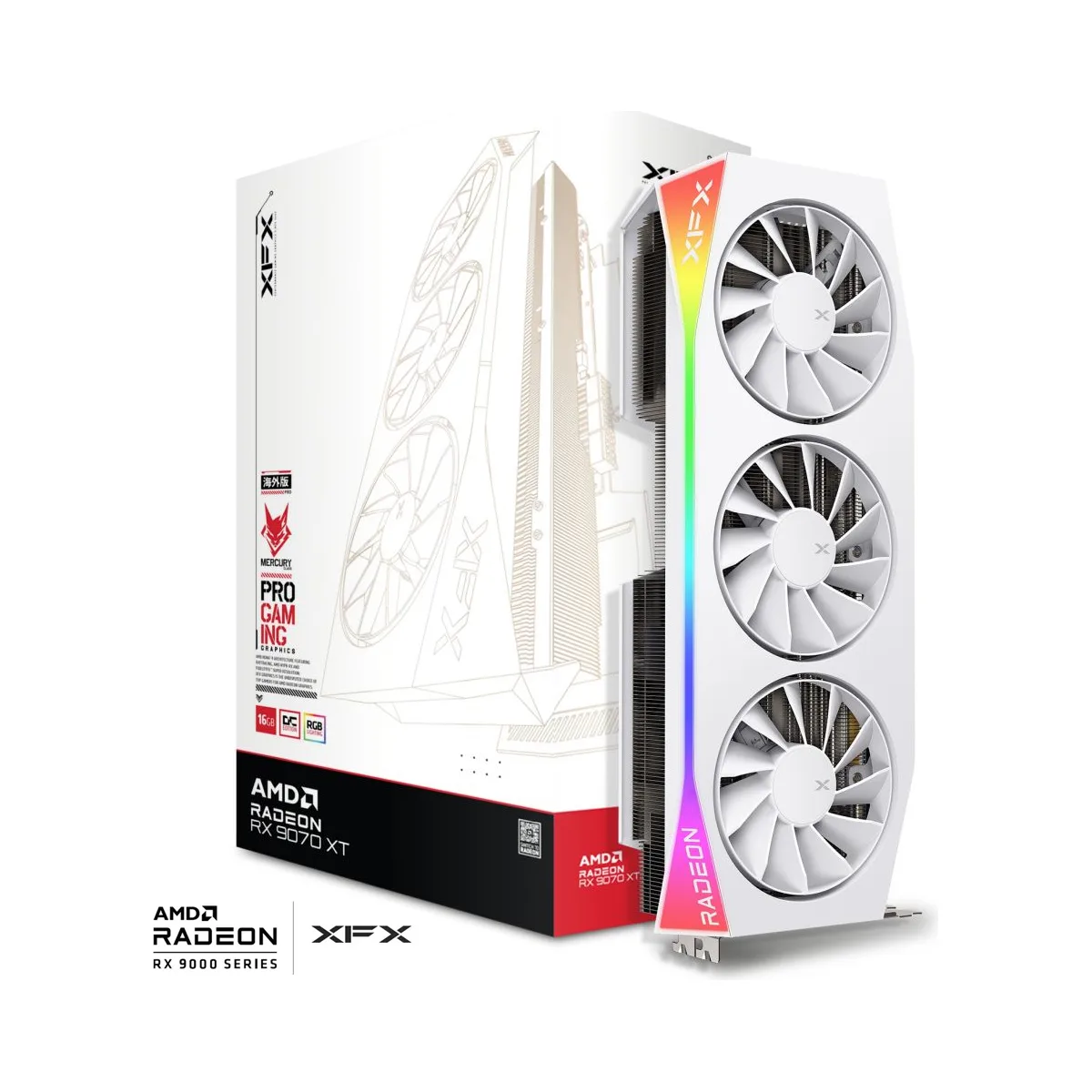 XFX Mercury AMD Radeon RX 9070XT OC White Gaming Edition with RGB (DP Refurbished)