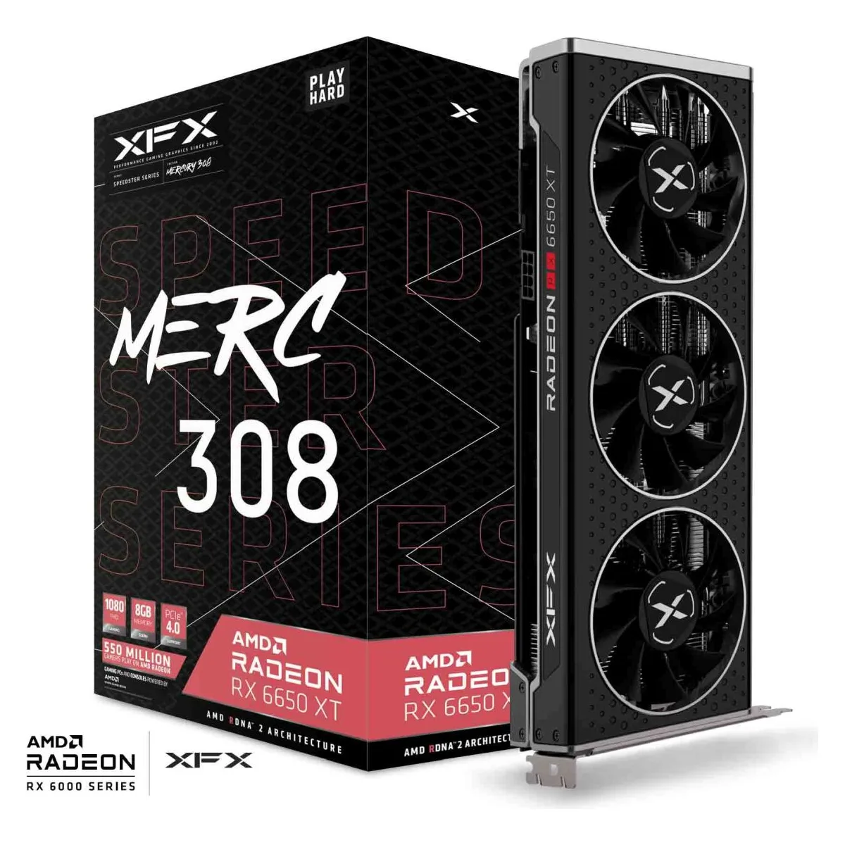 XFX Speedster MERC 308 AMD Radeon RX 6650 XT BLACK Gaming Graphics Card with 8GB GDDR6, AMD RDNA 2 (DP Refurbished)