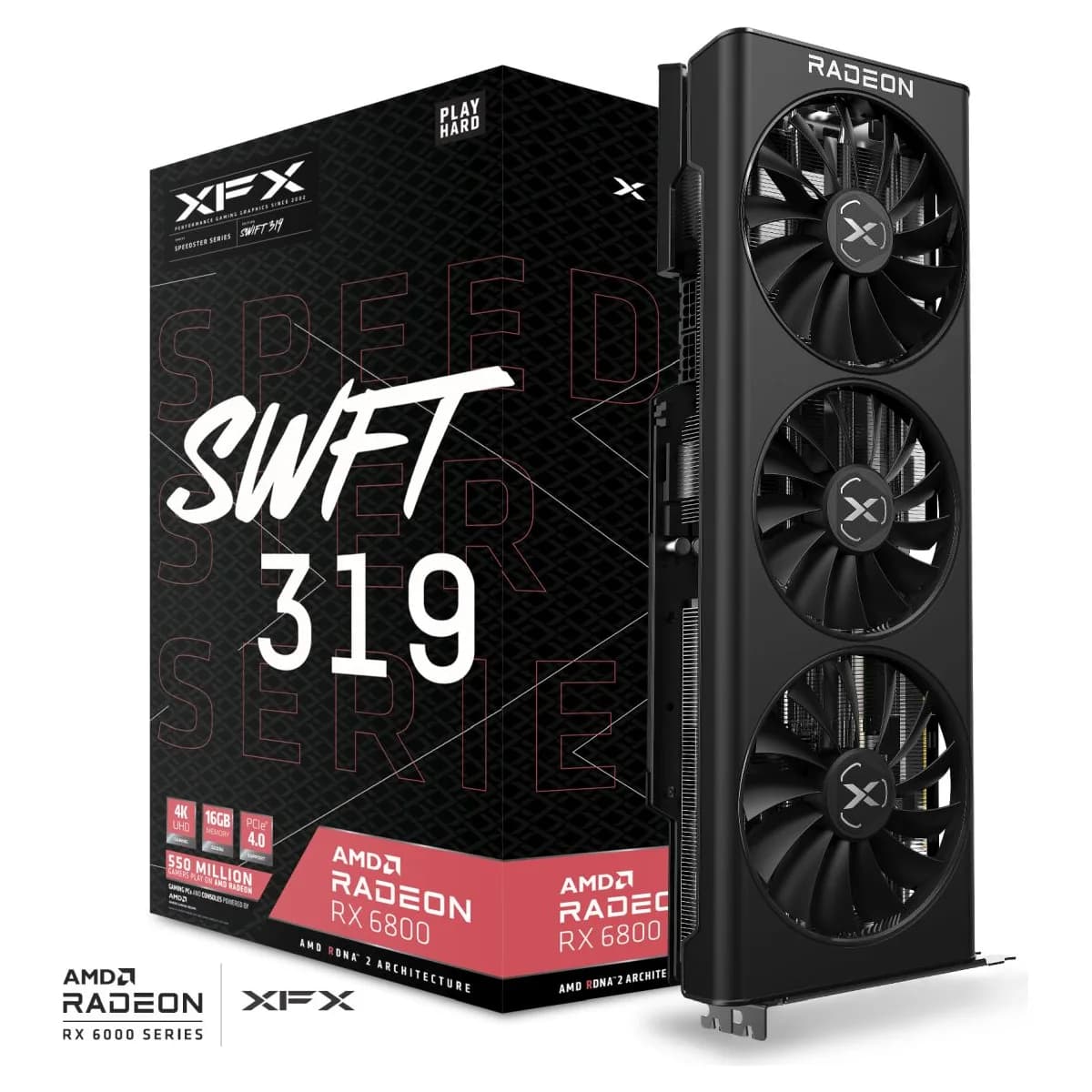 XFX Speedster SWFT 319 AMD Radeon RX 6800 Black Edition Gaming Graphics Card with 16GB GDDR6, AMD RDNA 2